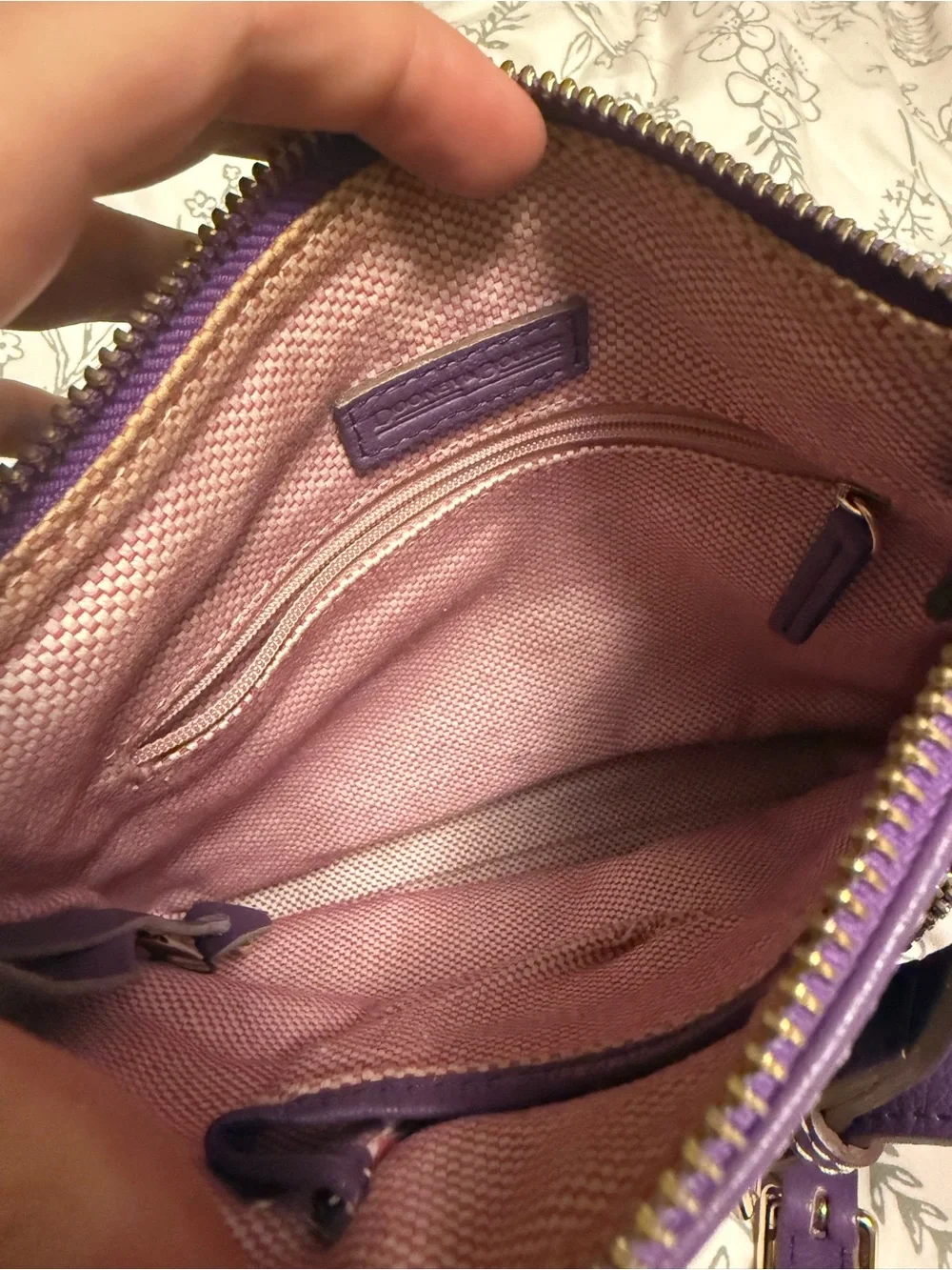 Dooney & Bourke Purple Leather Crossbody with Contrast Trim
